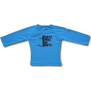 Twentyfourdips | T-shirt lange mouw baby met print 'Boys will be boys' | Blauw | Maat 74 | In giftbox