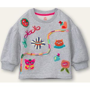 Higgy sweater 98 Solid sweat with multi embroideries Grey Melee: 116/6yr