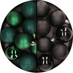 24x stuks kunststof kerstballen mix van donkergroen en zwart 6 cm - Kerstversiering