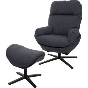 Cosmo Casa - Relaxstoel + Voetenbank - Schommelstoel Draaibare Fauteuil met Metalen Frame - Donkergrijs Textiel