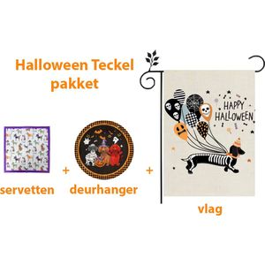 Teckel - Halloween teckel pakket - servetten - deurhanger - vlag - Halloween - hond - Halloween decoratie