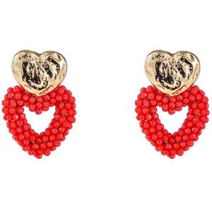 Go Dutch Label Oorknoppen double heart beads Coral