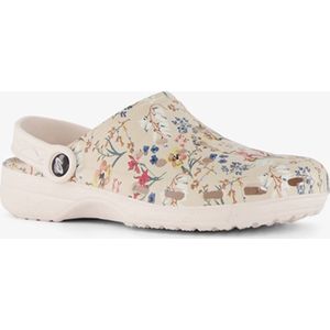 Dames klompen met bloemenprint beige - Maat 38 - Clogs