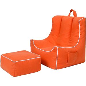 Zitzak voor kinderen, stoel met voetenbank, stoel zitje voor kinderen, speelkamer, zacht en veilig, ergonomisch vormgegeven peuterstoel, comfortabele lichte poefbank (oranje)