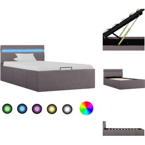 vidaXL Bedframe Hydraulisch - Eenpersoons - Taupe - 100x200 cm - Opbergvak - LED-strip - Bed