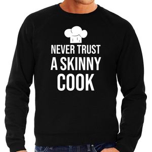 Never trust a skinny cook bbq / barbecue sweater zwart - cadeau trui voor heren - verjaardag/Vaderdag kado S