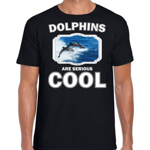 Dieren dolfijnen t-shirt zwart heren - dolphins are serious cool shirt - cadeau t-shirt dolfijn groep/ dolfijnen liefhebber L