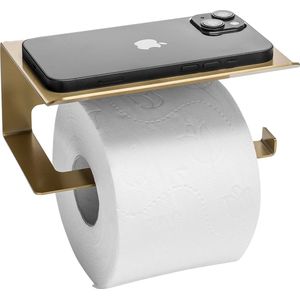 WC Rolhouder met Plankje - Goud - Zelfklevend Zonder Boren of Boren - Gouden Toiletrolhouder
