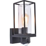 LUTEC Connect Flair - Slimme wandlamp voor buiten met camera en sensor - E27 retrofitting - Premium aluminium - IP44 weerbestendig - Mat zwart