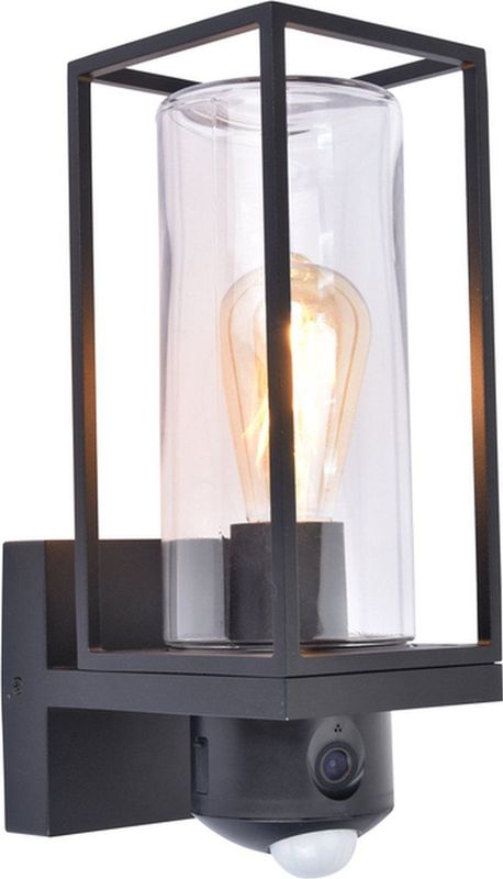 LUTEC Connect Flair - Slimme wandlamp voor buiten met camera en sensor - E27 retrofitting - Premium aluminium - IP44 weerbestendig - Mat zwart