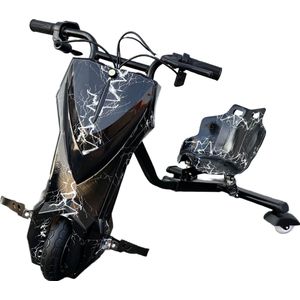 Drift trike 2.0 MET VERING EN VERSTELBAAR ZITJE/ Drift kart elektrisch Bliksem Zwart 250W krachtige motor / maximale snelheid 20KM / 3 rijstanden / 2 contactsleutels / anti-lek banden / snelle verzending