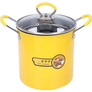 Tempura Friteuse 3 l - Roestvrij Staal 304 - Braadpan Met Deksel en Afdruiprek - Voor Olie - Friet - Compatibel Met Alle Soorten Fornuizen - Keuken Huis Geel