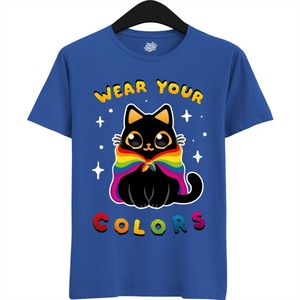 Schattige Pride Vlag Kat - Unisex T-Shirt Mannen en Vrouwen - LGBTQ+ Suporter Kleding - Gay Progress Pride Shirt - Rainbow Community - T-Shirt - Unisex - Royal Blauw - Maat M