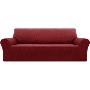 Elastische Bankhoezen Kerst Voor 4 Zits – Stretch Sofa Cover Van Fluweel - Meubelbeschermer Voor Woonkamer En Slaapkamer (237-250 Cm, Bordeaux)