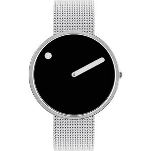 Picto Design Horloge Zwarte Wijzerplaat, Stalen Mesh Horlogeband 43370-0820S - Uniseks - 40mm