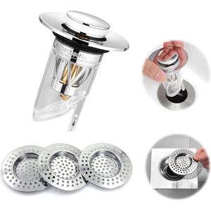 Pop-up wastafel afvoergarnituur wastafelstop - afvoerstop afvoerzeef insecten- en geurblokkering flip-top anti-blokking haarfilter geschikt voor badkamer, badkuipen, keukens 34-40 mm