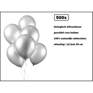 500x Luxe Ballon pearl zilver 30cm - biologisch afbreekbaar - Festival feest party verjaardag landen helium lucht thema