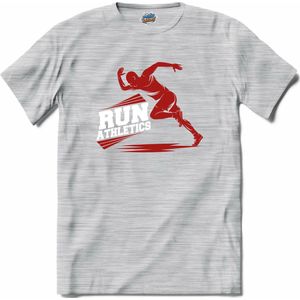 Run Athletics | Hardlopen - Rennen - Sporten - T-Shirt - Unisex - Donker Grijs - Gemêleerd - Maat L