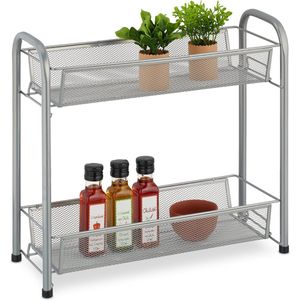 Relaxdays kruidenrek aanrecht - metalen keukenrek - badkamer organizer 2 etages - bureau - zilver