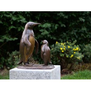 Tuinbeeld - bronzen beeld - Pinguin met baby - 45 cm hoog