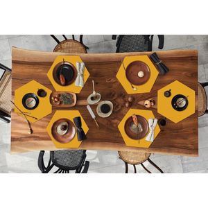 Placemats hexagon - Onderleggers placemats - Placemat zeshoek - Okergeel - Herfst - Interieur - 6 stuks