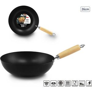 Professionele Wokpan - 26 cm Diameter - Zwart = Hout - Uitgerust met Premium Anti-aanbak Technologie - Geschikt voor Alle Kookplaten, inclusief Inductie - Ideaal voor Dagelijkse Maaltijden & Culinaire Creaties