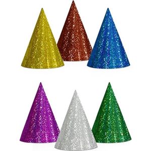 Gekleurde kartonnen feesthoedjes - glitters en multi kleuren - 60x stuks - verjaardag