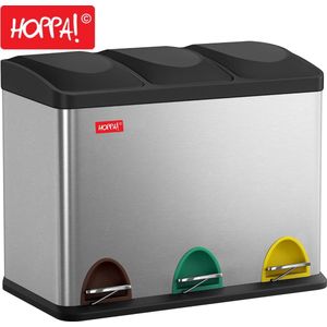 Hoppa! Driedubbele Afvalbak - Zilver - RVS 45 liter