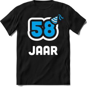58 Jaar Feest kado T-Shirt Heren / Dames - Perfect Verjaardag Cadeau Shirt - Wit / Blauw - Maat S