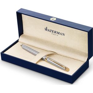 Waterman Hémisphère-vulpen | Roestvrij staal met 23k gouden rand | Medium penpunt | Zwarte inkt | Cadeauverpakking