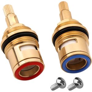 Nordivar - 2 stuks Vervangende Keramische Kraan Cartridge 1/4 Draai 20 Spline Snelle Opening Mengkraan Cartridge Messing Klep Kern Kraanafdichtingsreparatieset voor Keuken Douche Badkranen (Warm en Koud)