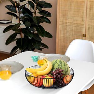 2 fruitschalen mat zwart, metaal, rond, modern, platte fruitmand van ijzer, afgerond design, opengewerkte opslag voor groenten en fruit (28 cm x 8 cm