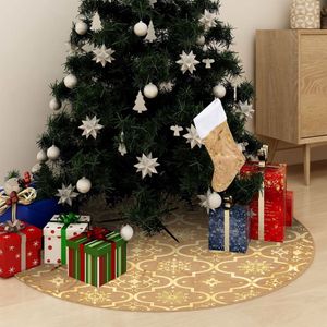The Living Store Kerstboomrok - Geel - 90 cm diameter - Met sneeuwpatroon - Inclusief kerstsok
