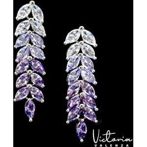 Victoria Valenza Monte Carlo Luxe Oorbellen Dames Messing Oorringen - Paarse Steen - Kleur Zilver - 1 Paar