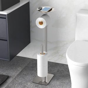 Freestanding Toilet Paper Holder with Reserve, 304 Stainless Steel Toilet Paper Dispenser Paper Roll Storage Rack for 4 Large Rolls, with Base Waterproof, Rustproof Modern Matt (Silver)