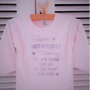 Baby shirtje meisje tekst mama eerste moederdag cadeau van papa | Happy first mother’s Day mommy | lange mouw T-Shirt | roze zilver |56 | liefste leukste kleding babykleding