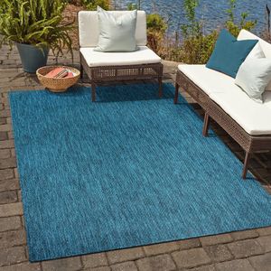 Tapijtenloods Uni Binnen en Buiten Vloerkleed Solid Outdoor Laagpolig Tapijt Blauw- 160x230 CM