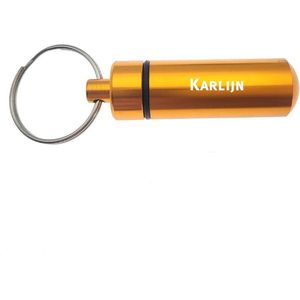 Sleutelhanger - Pillenkoker - Met Naam - Karlijn - Medicatie - Identiteitskoker - Goud
