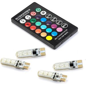 RGB T10 LED - 6SMD - Met afstandsbediening - 12V - 4 stuks
