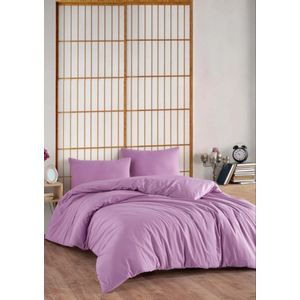 Dekbedovertrek – Met Hoeslaken – 100% Katoen – Lila – 160x220 cm – Voor Eenpersoons – Ademend – Zacht – Antiallergisch – Inclusief Hoeslaken & Kussensloop – Stijlvol, – Comfortabel en Praktisch – De Linde Home