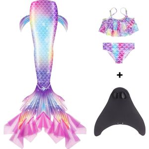 Joya Kids® Zeemeerminstaart met bikini met MONOVIN verkleed set Blauw, Paars en Roze | Staart met bijpassende bikini | Mermaid Staart | Prinsessen jurk | Zeemeermin Verkleedkleding meisje | Maat 120 | Incl MONOVIN