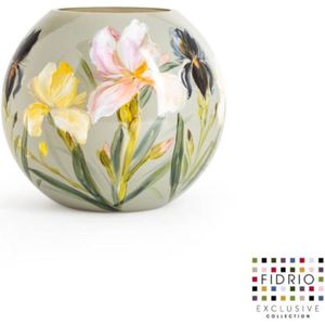 Design vaas bol - Fidrio HAND PAINTED IRIS - glas, mondgeblazen bloemenvaas - diameter 25 cm