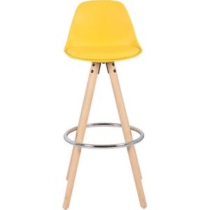 Hoge Barkruk Valeria - Zithoogte 75cm - Geel - Set van 1 - Keuken - Barstoelen - Met rugleuning - Kunstleer - Bruin frame