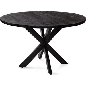 Zita Home - Luxe dikke versie - ronde eettafel El - Volledig zwart - 160cm spin poot met rechte rand kruispoot