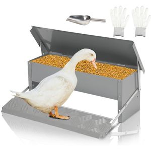 Automatische voerbak 5 kilo - gegalvaniseerd - Kippenvoersilo - Met handschoenen & Roestvrijstalen lepel - Eetbak Pluimvee