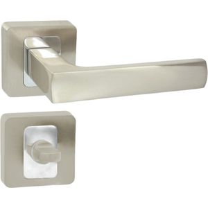 Domino® Deurkrukgarnituur MAFF QR M6/M9 - Chroom/Nikkel - WC met Vierkant Rozette - Deurbeslag van aluminium - Deurklink voor badkamer, badkamerdeuren, kelderdeur en binnendeur