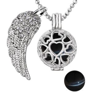 Quiges Engelenroeper 18mm Bolhouder met Ketting 90cm en Bolletje - Dames - Zilverkleurig Hartjes - EBS18169