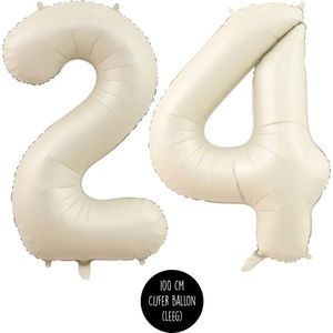 Cijfer Helium Folie ballon XL - 24 jaar cijfer - Creme - Nude - 100 cm - leeftijd 24 jaar feestartikelen verjaardag