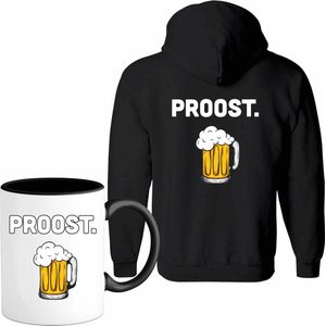 Proost - Bier kleding cadeau - bierpakket kado idee - grappige bierglazen drank feest teksten en zinnen - Vest met mok - Heren - Zwart - Maat S