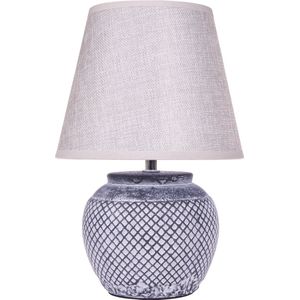 BRUBAKER Tafellamp bedlampje - 30,5 cm - grijs - keramische lampvoet - linnen scherm lichtgrijs